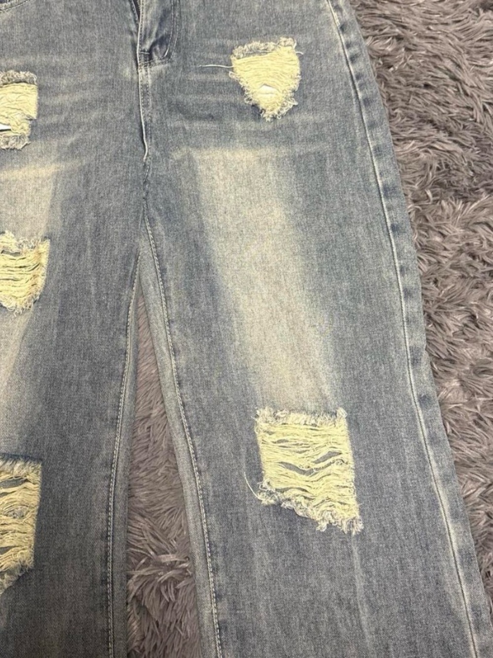 Women's Distressed Light Blue Jeans - Casual Wide Leg